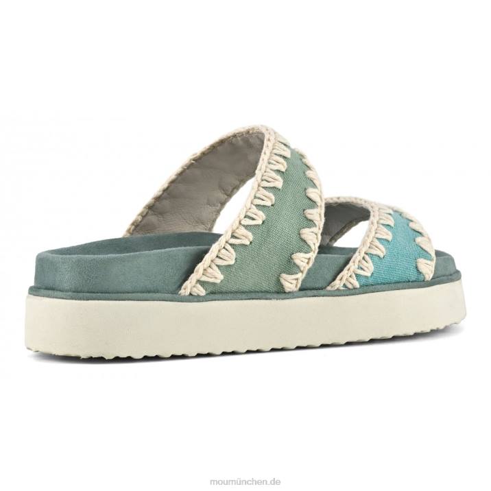 Bio-Sandale mit zwei Riemen Frauen 0V6X179 grüne Mischung Mou