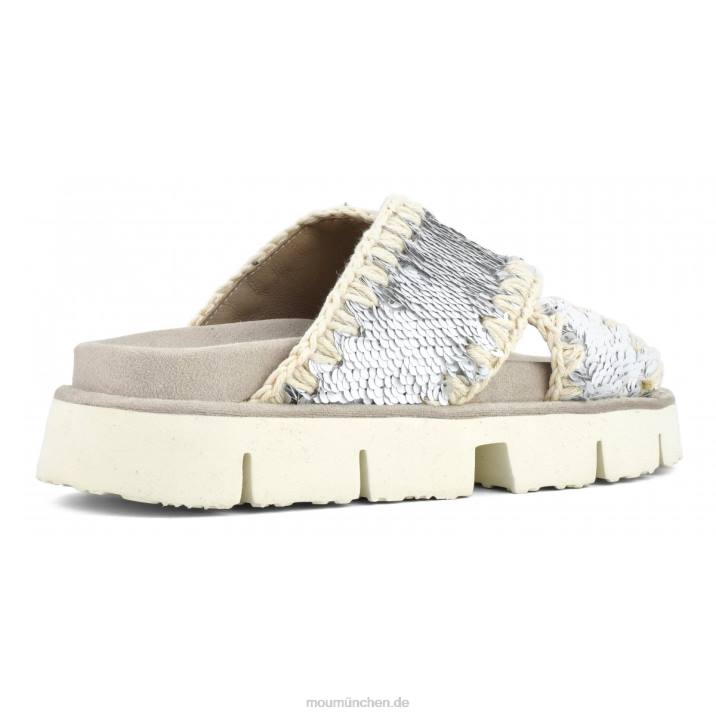 Gekreuzte Bio-Sandale, einfarbig Frauen 0V6X151 Pailletten weiß-silber Mou