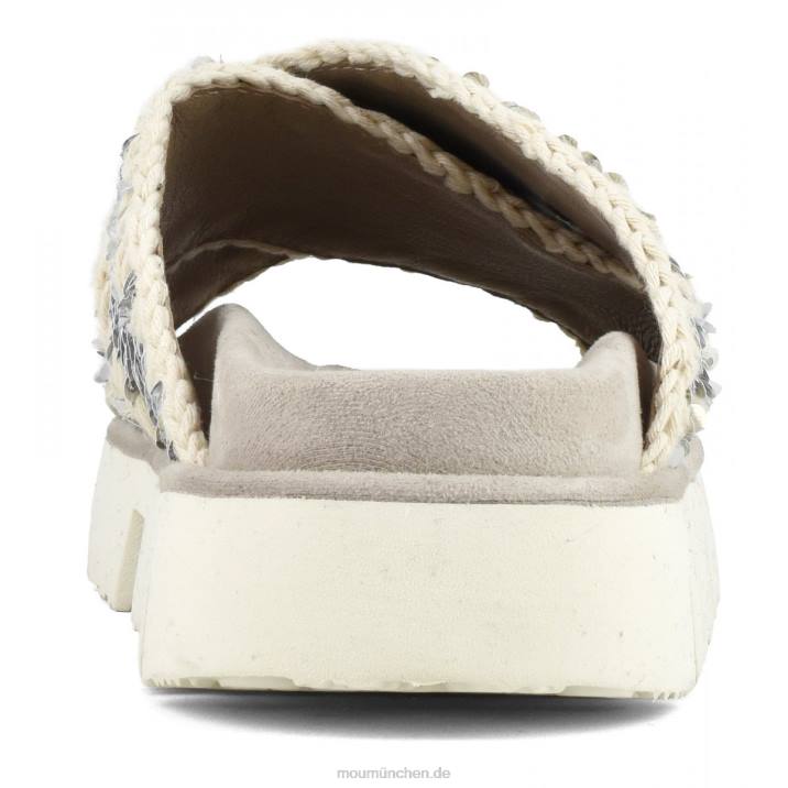 Gekreuzte Bio-Sandale, einfarbig Frauen 0V6X151 Pailletten weiß-silber Mou