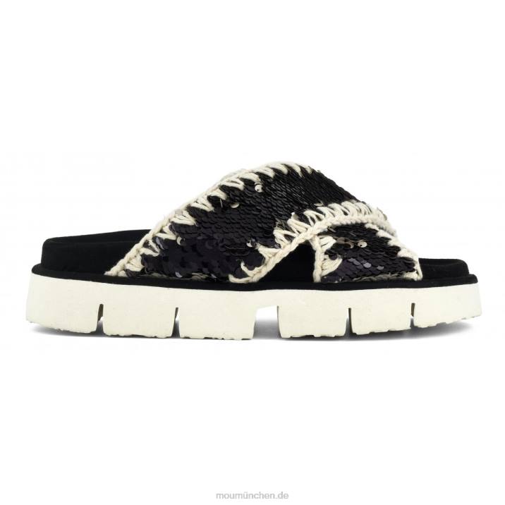 Gekreuzte Bio-Sandale, einfarbig Frauen 0V6X152 Pailletten schwarz Mou