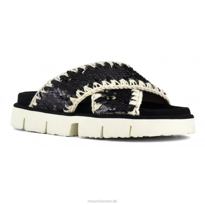 Gekreuzte Bio-Sandale, einfarbig Frauen 0V6X152 Pailletten schwarz Mou