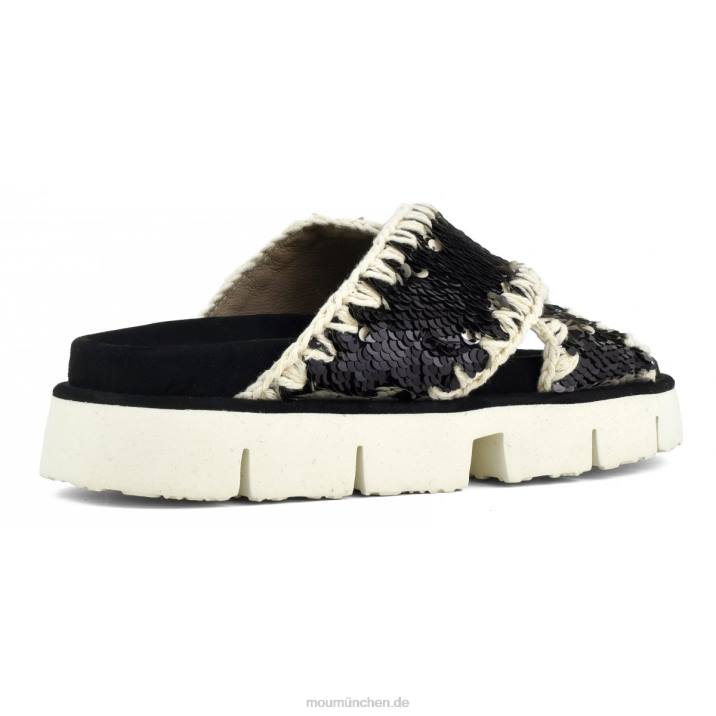 Gekreuzte Bio-Sandale, einfarbig Frauen 0V6X152 Pailletten schwarz Mou