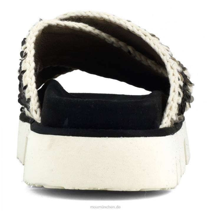 Gekreuzte Bio-Sandale, einfarbig Frauen 0V6X152 Pailletten schwarz Mou