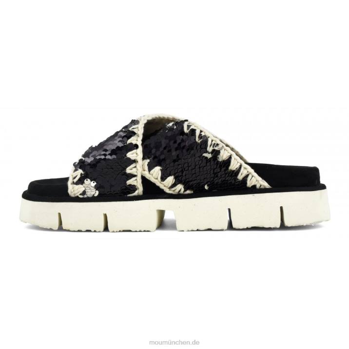 Gekreuzte Bio-Sandale, einfarbig Frauen 0V6X152 Pailletten schwarz Mou