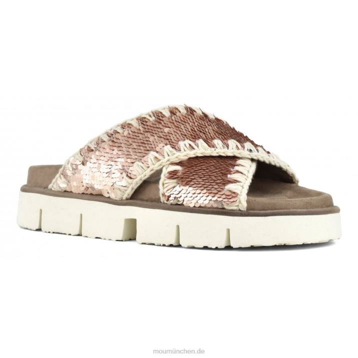 Gekreuzte Bio-Sandale, einfarbig Frauen 0V6X153 Pailletten Roségold – Logo Gold Mou