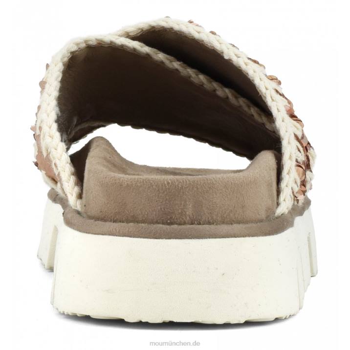 Gekreuzte Bio-Sandale, einfarbig Frauen 0V6X153 Pailletten Roségold – Logo Gold Mou