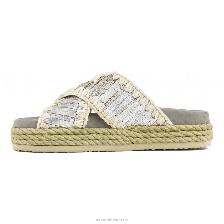 Seil-Bio-Sandale überkreuzt Frauen 0V6X130 schneidet metallisches Silber Mou