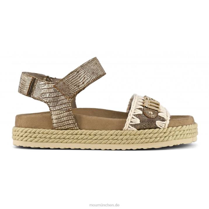 Seil-Bio-Sandalenriemen Frauen 0V6X137 metallisches Eidechsengold Mou