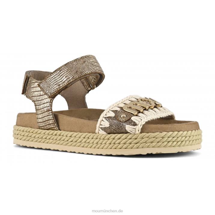 Seil-Bio-Sandalenriemen Frauen 0V6X137 metallisches Eidechsengold Mou