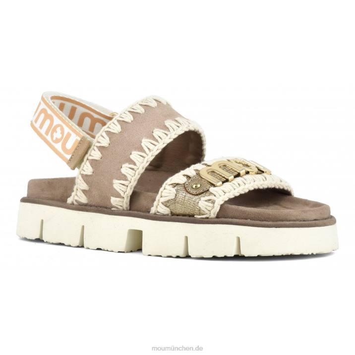 neuer Bio-Sandalen-Rückenriemen Frauen 0V6X159 metallisches Eidechsengold Mou