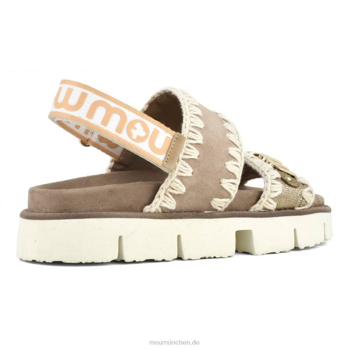 neuer Bio-Sandalen-Rückenriemen Frauen 0V6X159 metallisches Eidechsengold Mou