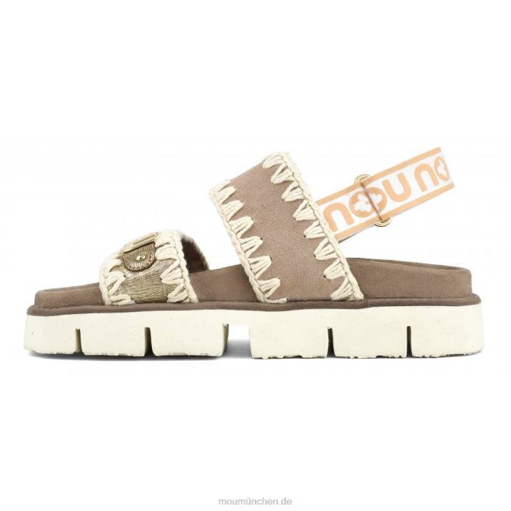 neuer Bio-Sandalen-Rückenriemen Frauen 0V6X159 metallisches Eidechsengold Mou