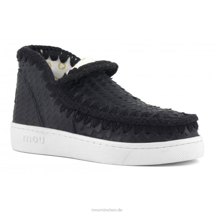 Sommer-Eskimo-Sneaker aus Leder Frauen 0V6X13 Schuppen schneidet schwarz Mou