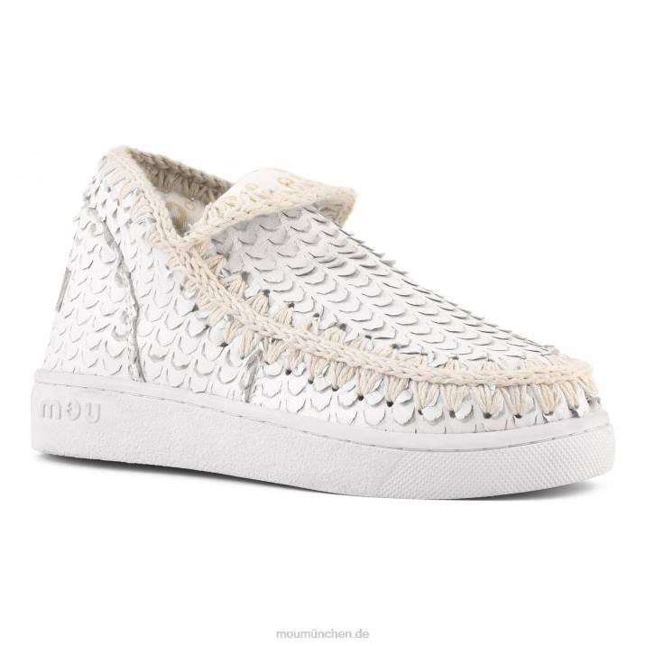 Sommer-Eskimo-Sneaker aus Leder Frauen 0V6X14 Schuppen schneiden weiß Mou