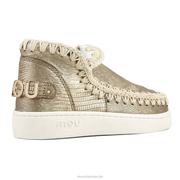 Sommer-Eskimo-Sneaker aus Leder Frauen 0V6X55 metallisches Eidechsengold Mou