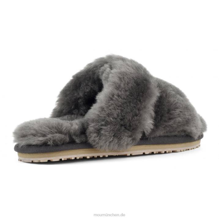 2-Streifen-Hausschuh aus Schaffell Frauen 0V6X445 Holzkohle Mou