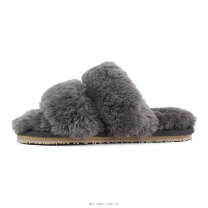 2-Streifen-Hausschuh aus Schaffell Frauen 0V6X445 Holzkohle Mou