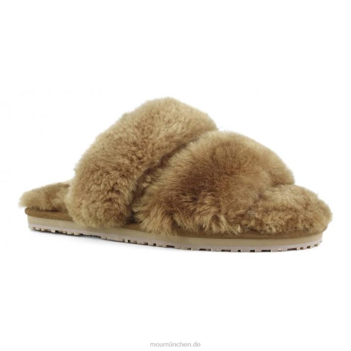 2-Streifen-Hausschuh aus Schaffell Frauen 0V6X449 Cognac Mou