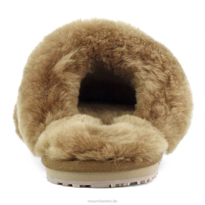 2-Streifen-Hausschuh aus Schaffell Frauen 0V6X449 Cognac Mou