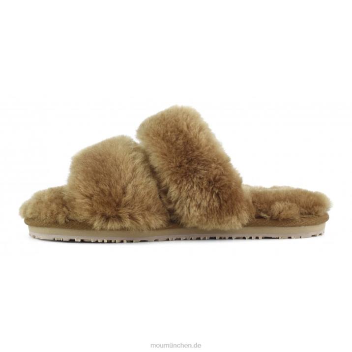 2-Streifen-Hausschuh aus Schaffell Frauen 0V6X449 Cognac Mou