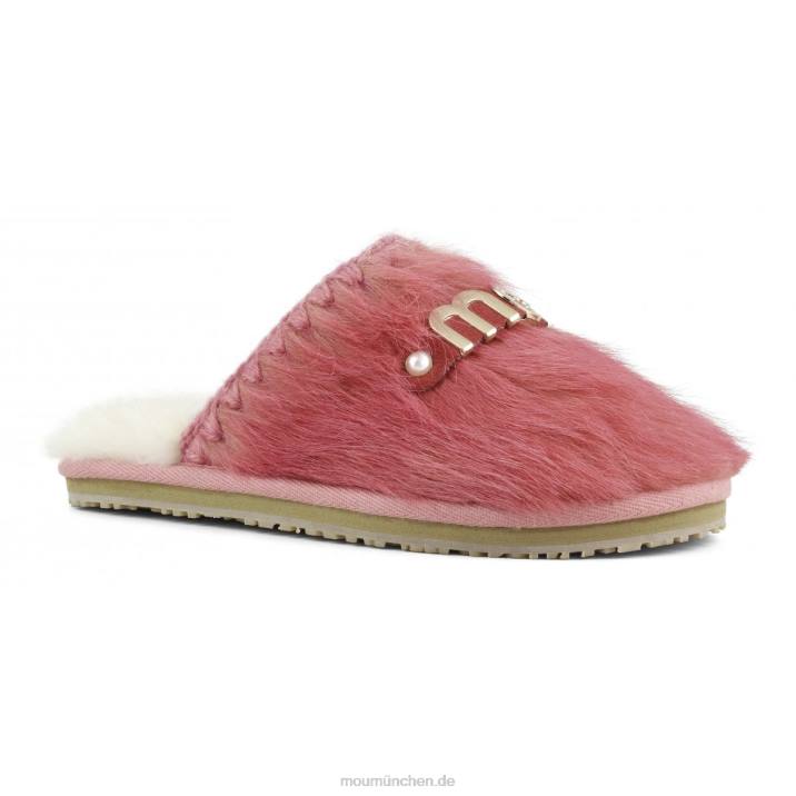Geschlossene Fellpantoffeln mit Logo aus Langhaar-Ponyleder Frauen 0V6X501 Langhaarpony rosa fuxia Mou