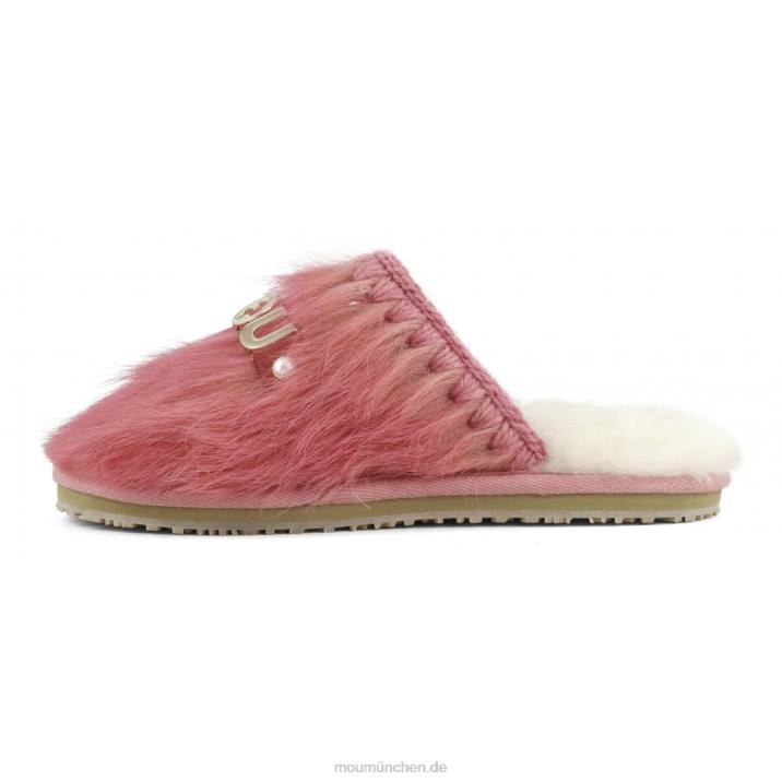 Geschlossene Fellpantoffeln mit Logo aus Langhaar-Ponyleder Frauen 0V6X501 Langhaarpony rosa fuxia Mou