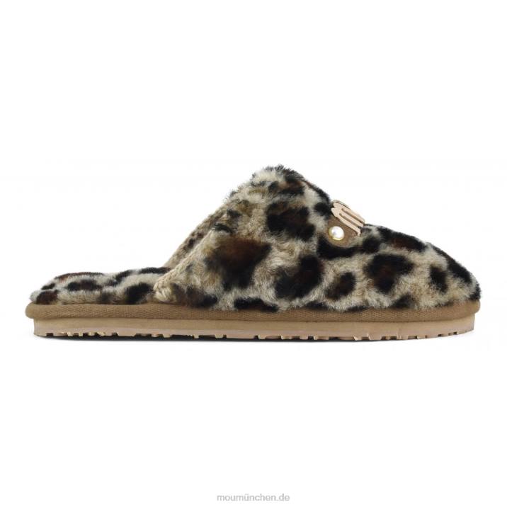 Geschlossene Pelzpantoffeln mit Logo-bedrucktem Lammfell Frauen 0V6X498 schwarz/leopard Mou