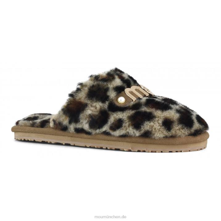 Geschlossene Pelzpantoffeln mit Logo-bedrucktem Lammfell Frauen 0V6X498 schwarz/leopard Mou
