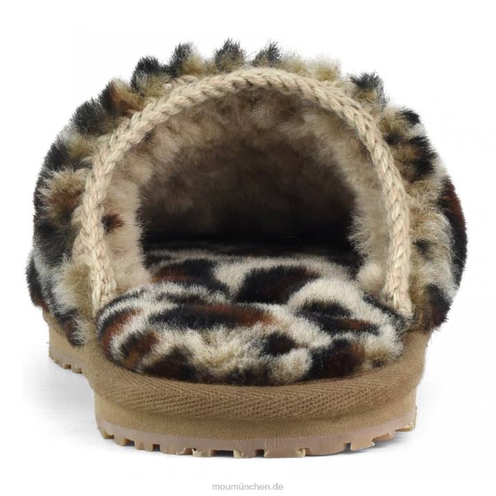 Geschlossene Pelzpantoffeln mit Logo-bedrucktem Lammfell Frauen 0V6X498 schwarz/leopard Mou