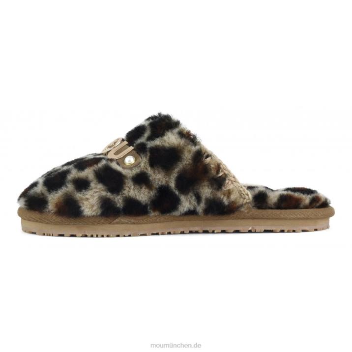 Geschlossene Pelzpantoffeln mit Logo-bedrucktem Lammfell Frauen 0V6X498 schwarz/leopard Mou
