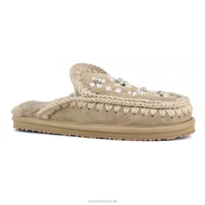 Hausschuhe aus Wollblumen und Perlen Frauen 0V6X434 Kamel Mou