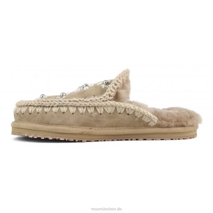 Hausschuhe aus Wollblumen und Perlen Frauen 0V6X434 Kamel Mou