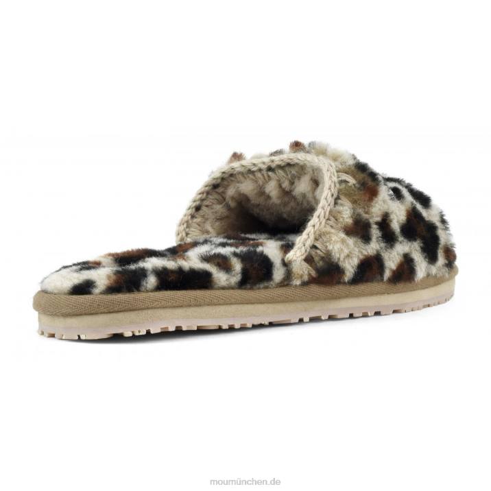 Slide-Pelz-Hausschuh mit Logo Frauen 0V6X499 schwarz/leopard Mou