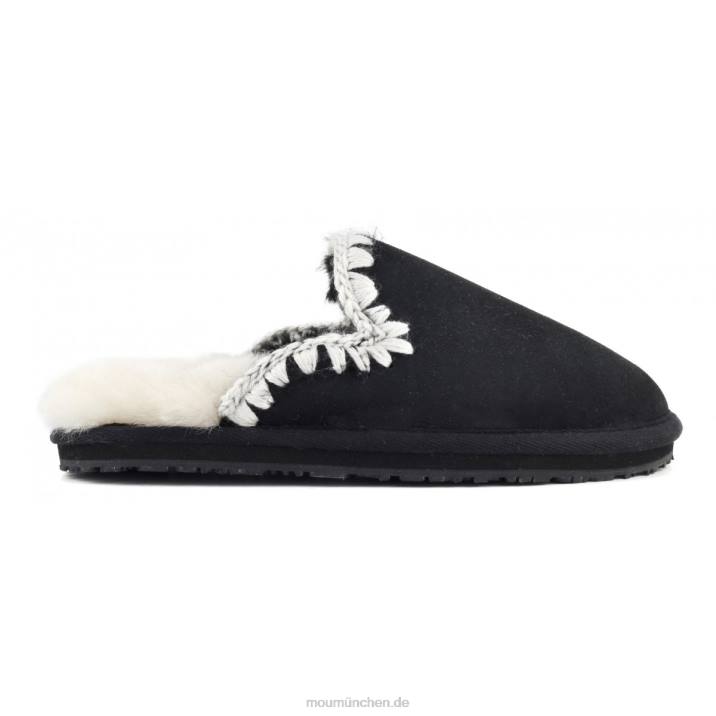 Wildleder-Slipper mit Eskimostich Frauen 0V6X440 schwarzes Wildleder Mou