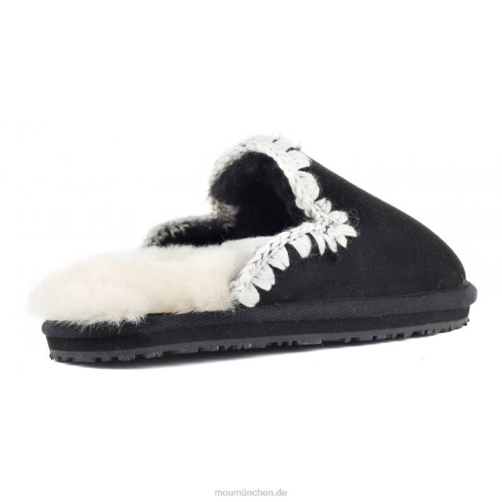 Wildleder-Slipper mit Eskimostich Frauen 0V6X440 schwarzes Wildleder Mou