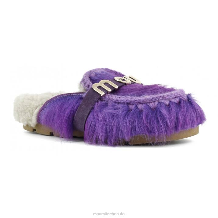 Winter-Bio-Slide mit langen Haaren, Ponyfell Frauen 0V6X417 Langhaarpony lila Mou