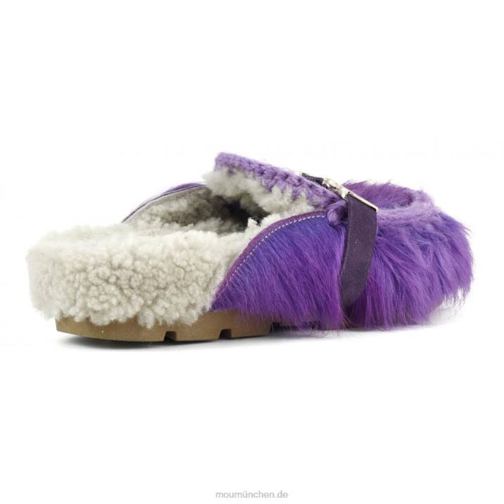 Winter-Bio-Slide mit langen Haaren, Ponyfell Frauen 0V6X417 Langhaarpony lila Mou