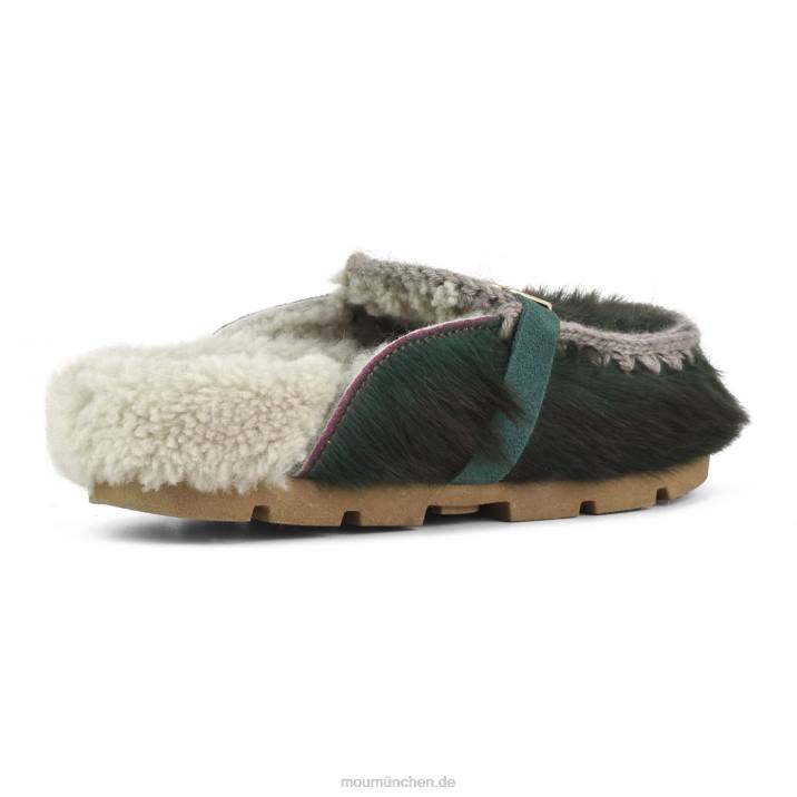 Winter-Bio-Slide mit langen Haaren, Ponyfell Frauen 0V6X419 Langhaarpony rosa grün Mou