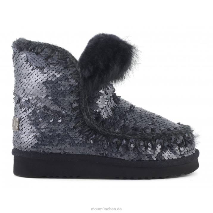 Eskimo-Kaninchenfellbesatz mit Pailletten Frauen 0V6X378 Pailletten neu schwarz Mou