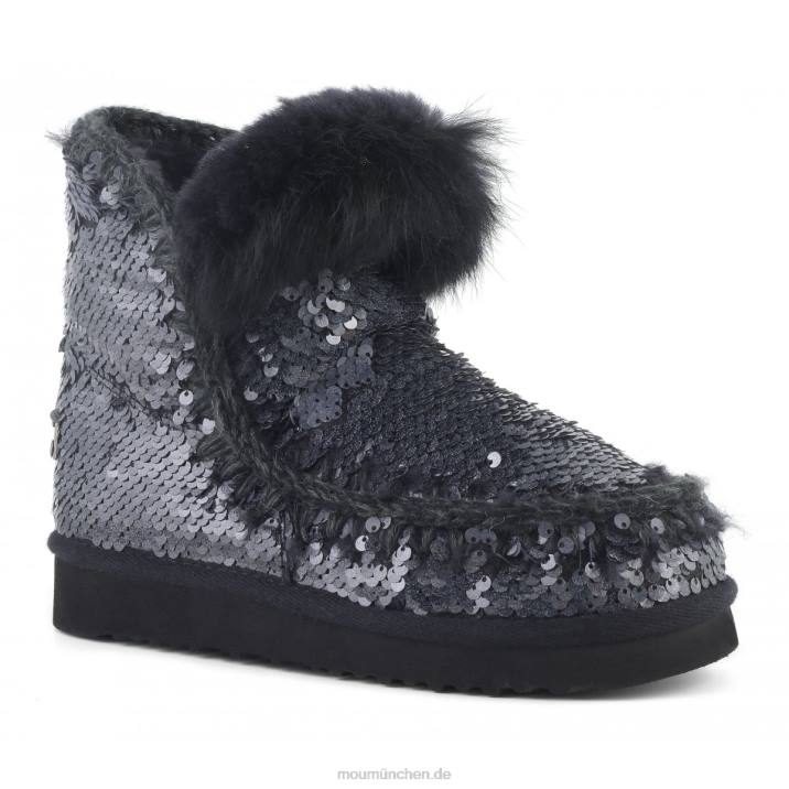 Eskimo-Kaninchenfellbesatz mit Pailletten Frauen 0V6X378 Pailletten neu schwarz Mou