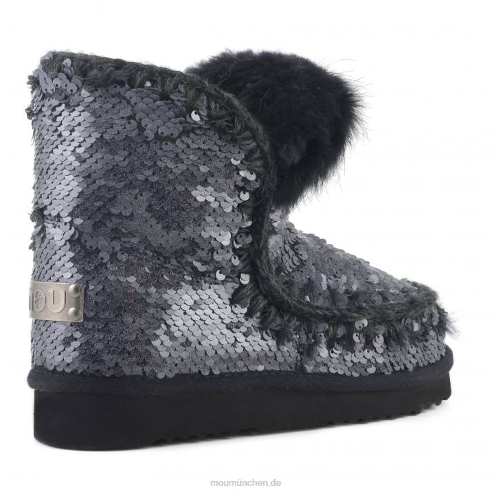 Eskimo-Kaninchenfellbesatz mit Pailletten Frauen 0V6X378 Pailletten neu schwarz Mou