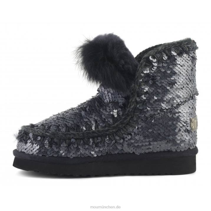 Eskimo-Kaninchenfellbesatz mit Pailletten Frauen 0V6X378 Pailletten neu schwarz Mou