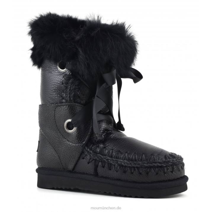 Eskimo-Spitze und Fell Frauen 0V6X310 geprägtes Spiralschwarz Mou