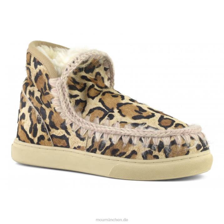 Eskimo-Sneaker aus Ponyfell Frauen 0V6X673 großer Leopardensand Mou