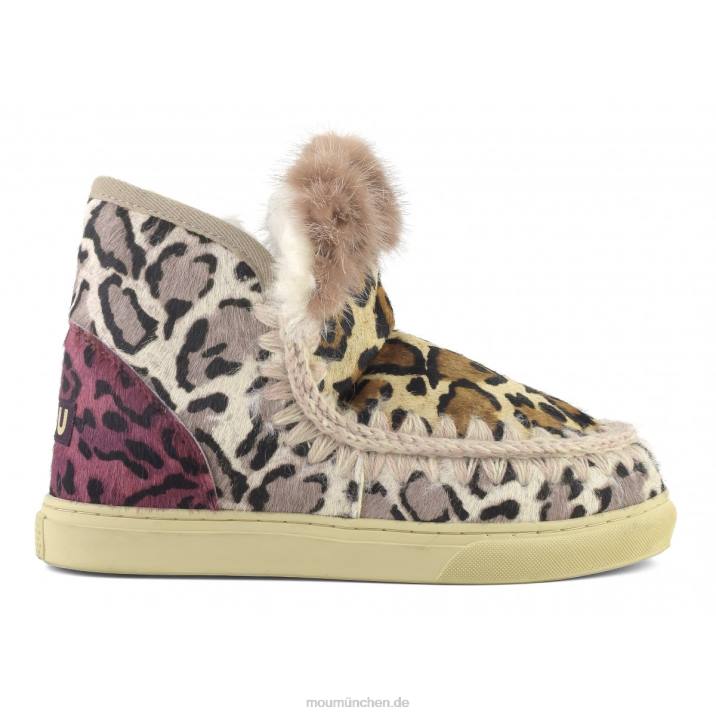 Eskimo-Sneaker aus Ponyfell-Mix-Patchwork Frauen 0V6X655 großer Leopardensand Mou