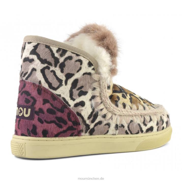 Eskimo-Sneaker aus Ponyfell-Mix-Patchwork Frauen 0V6X655 großer Leopardensand Mou