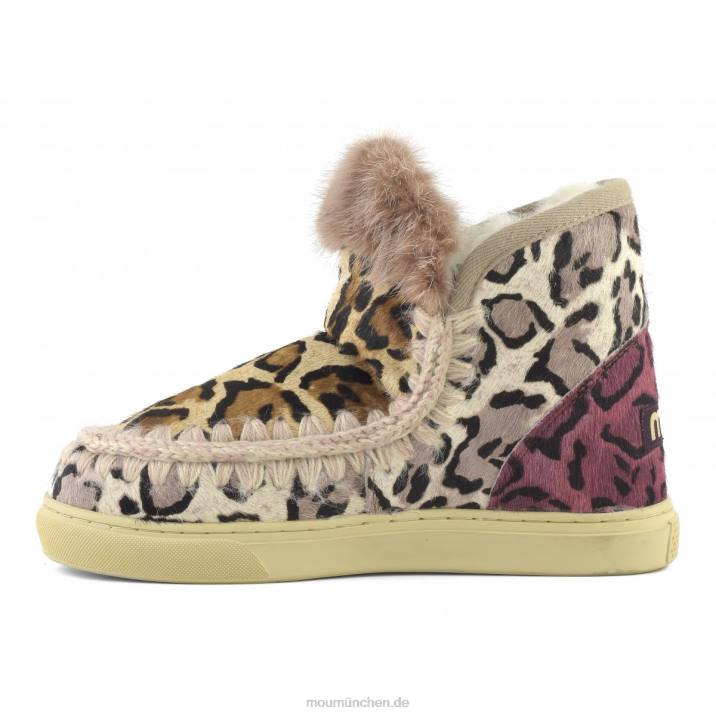 Eskimo-Sneaker aus Ponyfell-Mix-Patchwork Frauen 0V6X655 großer Leopardensand Mou