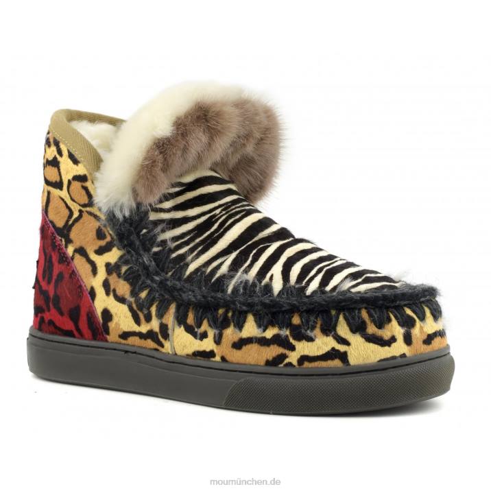 Eskimo-Sneaker aus Ponyfell-Mix-Patchwork Frauen 0V6X656 Zebra schwarz weiß Mou
