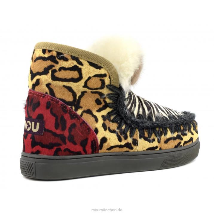 Eskimo-Sneaker aus Ponyfell-Mix-Patchwork Frauen 0V6X656 Zebra schwarz weiß Mou