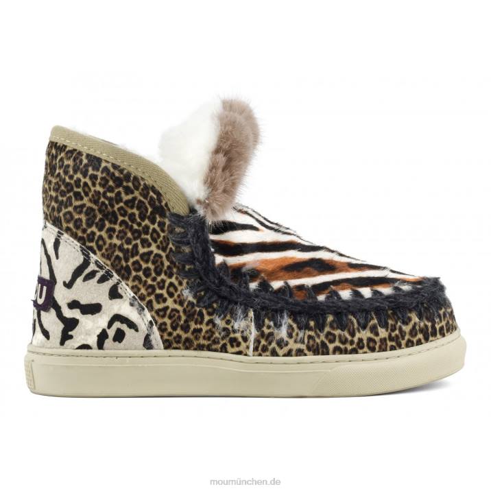 Eskimo-Sneaker aus Ponyfell-Mix-Patchwork Frauen 0V6X658 Zebra mit weißem Hintergrund und Orange Mou